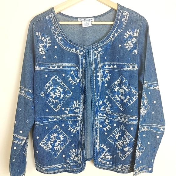 Vintage Jackets & Blazers - Vintage Denim Shacket Embroidered Denim  medium